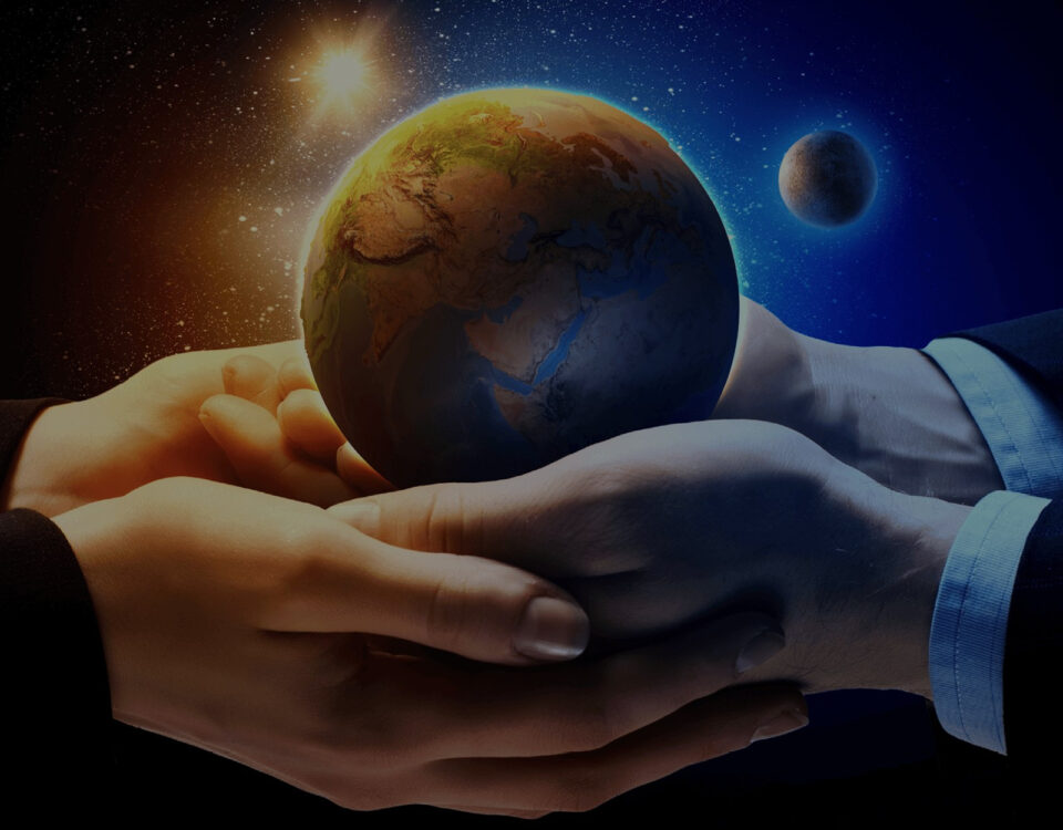 hands holding earth space