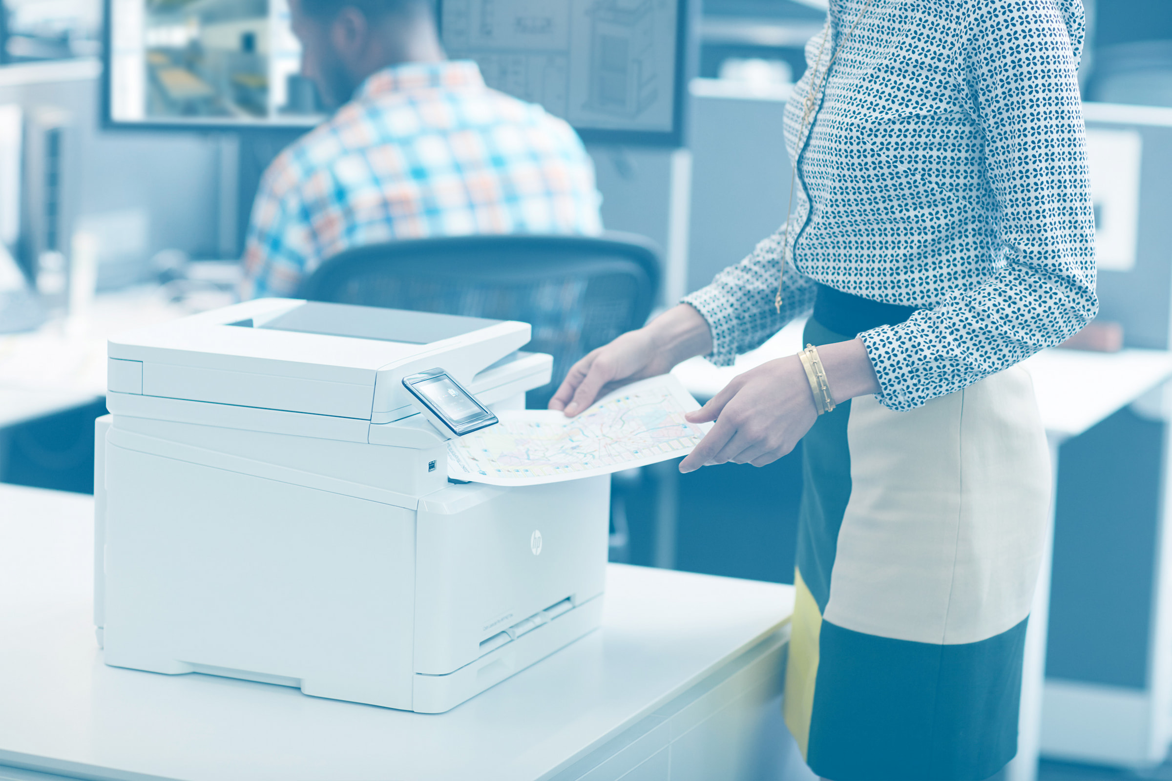 woman office printer photocopier paper jam