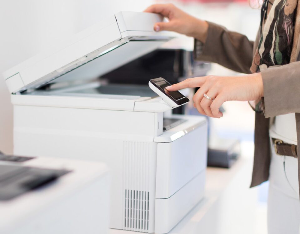 woman using office printer copier