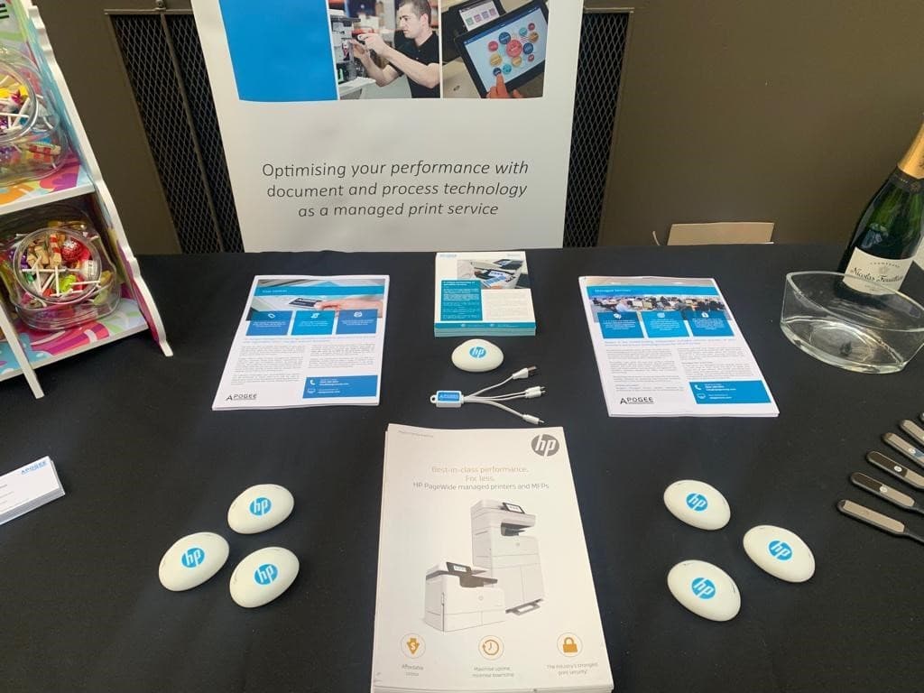 Apogee Stand at Derby Business Show 2020 marketing collateral