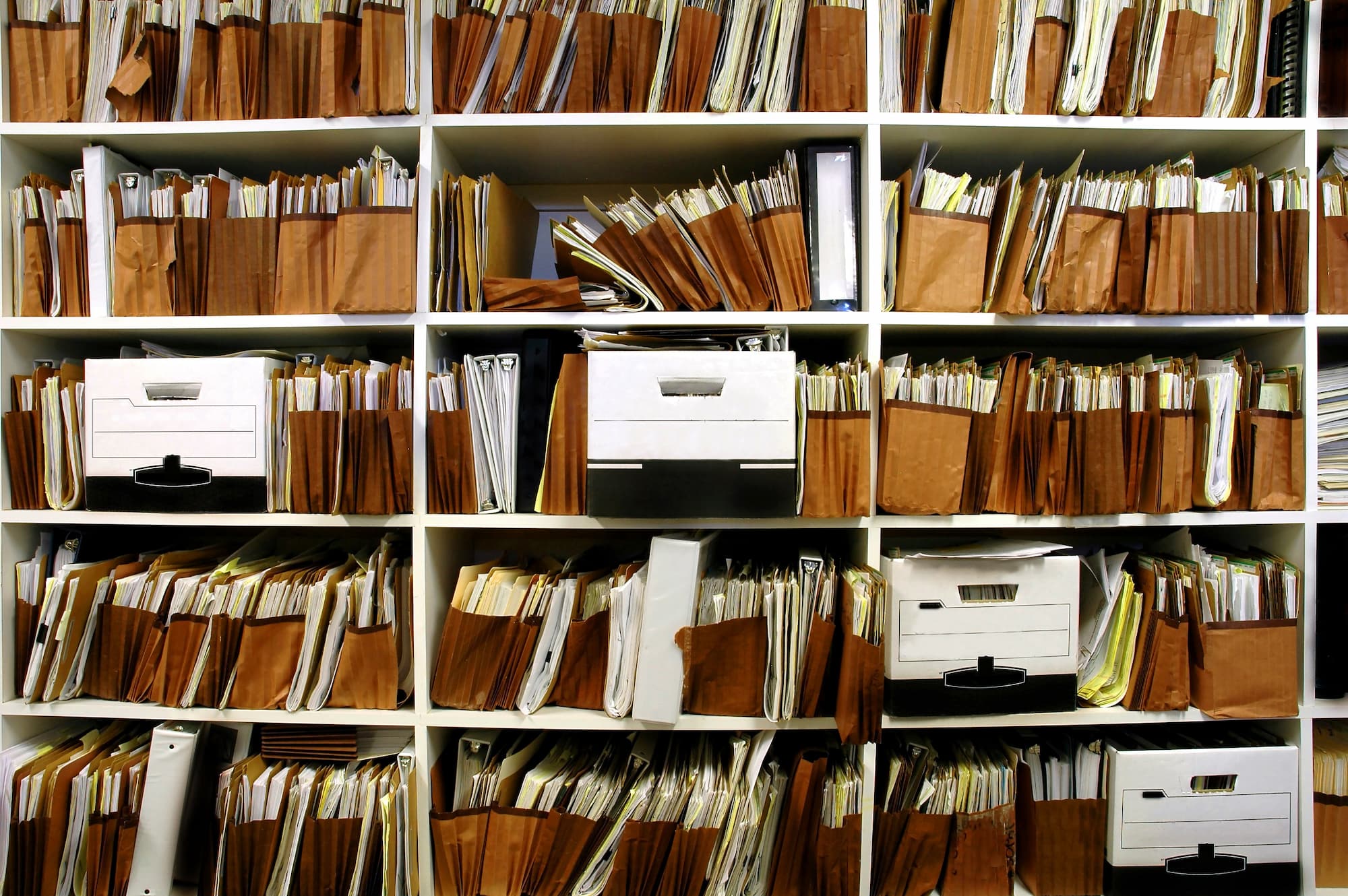 archive of old physical paper-based records