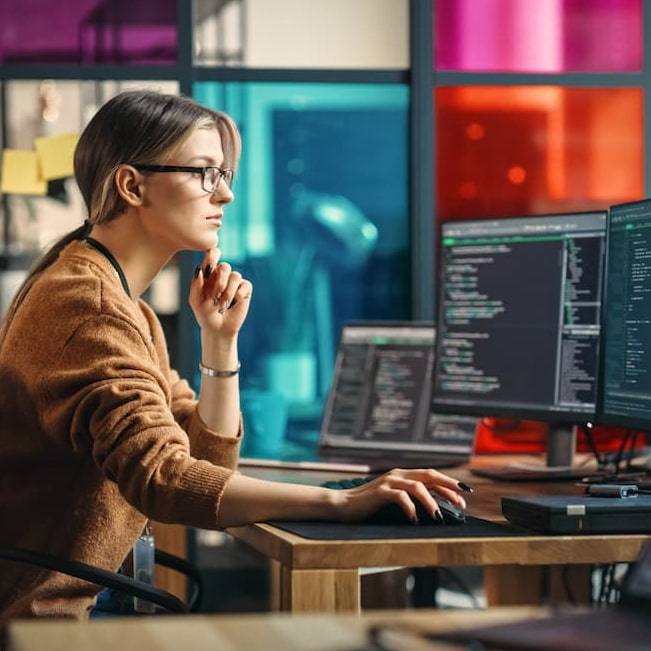 Production Print magnifying glass over photos